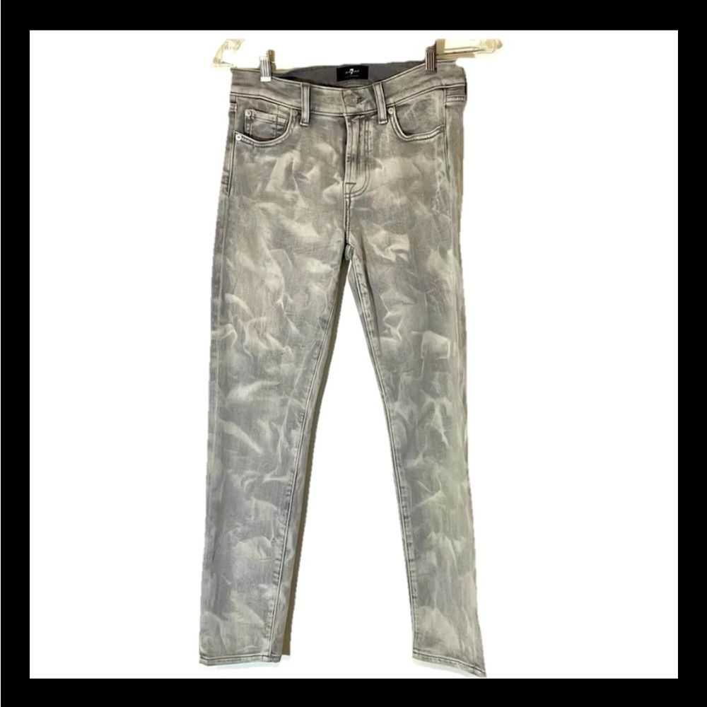 7 For All Mankind Women’s Gray & White Ankle Skinny Jeans Size Size 27